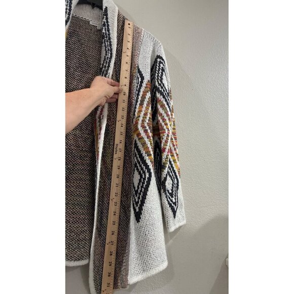 Woven Heart Aztec Cardigan Womens Sweater cotton multicolor siz large open front - Picture 7 of 8
